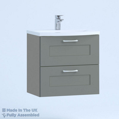 600mm Curve 2 Drawer Wall Hung Bathroom Vanity Basin Unit (Fully Assembled) - Oxford Matt Dust Grey Price Comparisons | Compare The Build