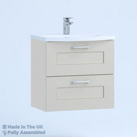 600mm Curve 2 Drawer Wall Hung Bathroom Vanity Basin Unit (Fully Assembled) - Oxford Matt Light Grey
