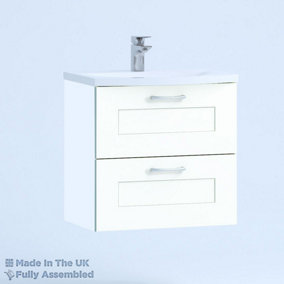 600mm Curve 2 Drawer Wall Hung Bathroom Vanity Basin Unit (Fully Assembled) - Oxford Matt White