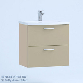 600mm Curve 2 Drawer Wall Hung Bathroom Vanity Basin Unit (Fully Assembled) - Vivo Gloss Cashmere