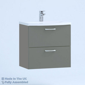 600mm Curve 2 Drawer Wall Hung Bathroom Vanity Basin Unit (Fully Assembled) - Vivo Gloss Dust Grey