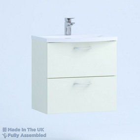 600mm Curve 2 Drawer Wall Hung Bathroom Vanity Basin Unit (Fully Assembled) - Vivo Gloss Ivory