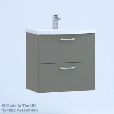 600mm Curve 2 Drawer Wall Hung Bathroom Vanity Basin Unit (Fully Assembled) - Vivo Matt Dust Grey Price Comparisons | Compare The Build
