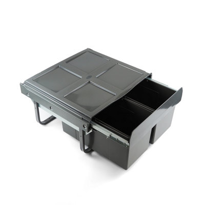 600mm Dark Grey Base Mounted Undersink Bin 2 x 18L Integrated Anthracite Waste Storage Cabinet Cupboard