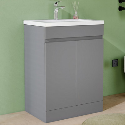 600mm Floor Standing Vanity Unit with Basin Matt Gray Resin Sink ...