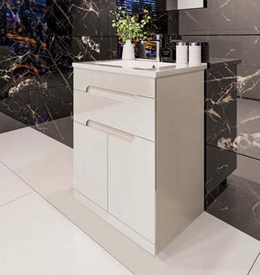 600mm floor standing white bathroom vanity unit with basin and drawers Price Comparisons | Compare The Build