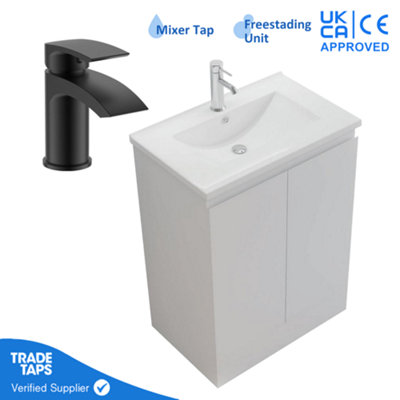 600mm Freestanding Bathroom Vanity Unit with Basin Black Round Tap & Waste Price Comparisons | Compare The Build