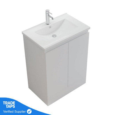 600mm Freestanding Bathroom Vanity Unit with Basin Chrome Round Tap & Waste