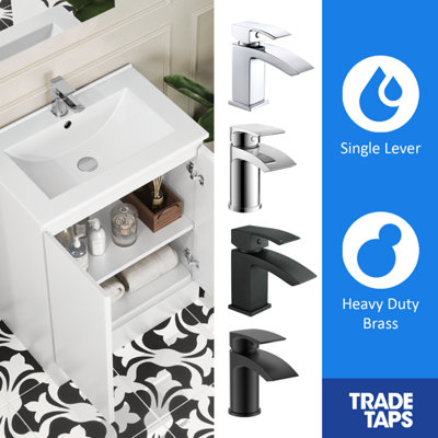 600mm Freestanding Bathroom Vanity Unit with Basin Chrome Square Tap ...