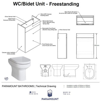 600mm Freestanding WC Unit (Fully Assembled) - Lucente Gloss Dust Grey Slimline Depth With Pan And Cistern