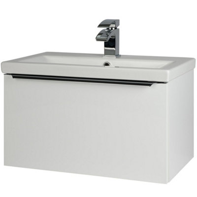 600mm Gloss White Wall Bathroom Mounted Vanity Unit and Basin (Central) - Brassware not included