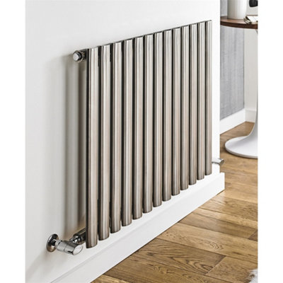 600mm (H) x 1200mm (W) - Stainless Horizontal Radiator (Paris) - DOUBLE Panel - (0.6m x 1.2m) - Depth 88mm