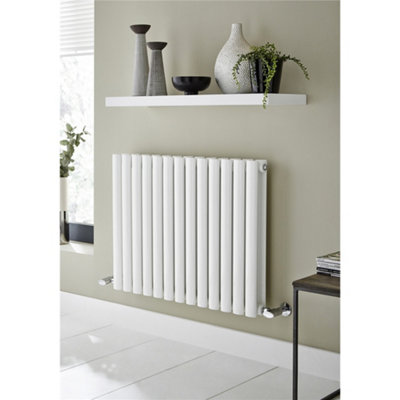 600mm (H) x 1440mm (W) - White Horizontal Radiator (Paris) - DOUBLE Panel - (0.6m x 1.44m) - Depth 79mm