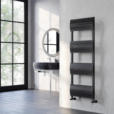 600mm (H) x 500mm (W) - Black Vertical Aluminum Heated Towel Rail (Kent) - (0.6m x 0.5m) - Depth 56mm