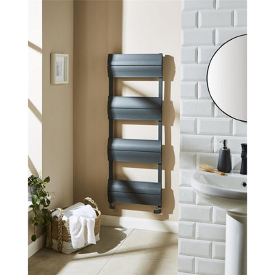 600mm (H) x 500mm (W) - Grey Vertical Aluminum Heated Towel Rail (Kent) - (0.6m x 0.5m) - Depth 56mm