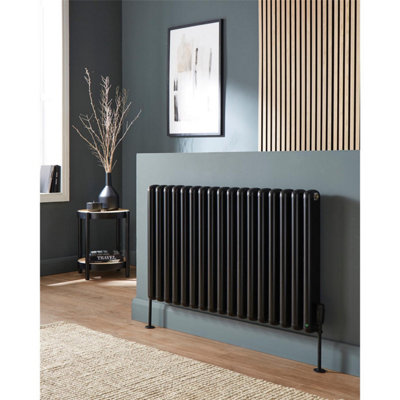 600mm (H) x 640mm (W) - Black Horizontal Aluminium Radiator (Wollin ) - (0.60m x 0.64m) - Depth 96mm