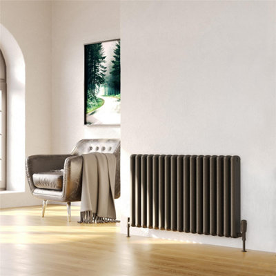 600mm (H) x 640mm (W) - Grey Horizontal Aluminium Radiator (Wollin ) - (0.60m x 0.64m) - Depth 96mm