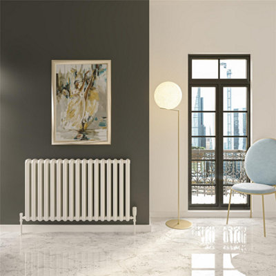 600mm (H) x 640mm (W) - White Horizontal Aluminium Radiator (Wollin ) - (0.60m x 0.64m) - Depth 96mm