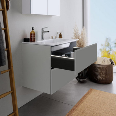 600mm LED Drawers Minimalist 2 Drawer Wall Hung Bathroom Vanity Basin Unit (Fully Assembled) - Lucente Gloss Dust Grey Price Comparisons | Compare The Build