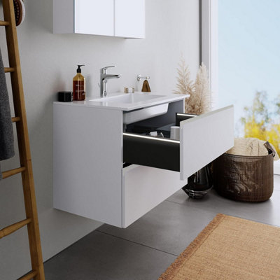 600mm LED Drawers Minimalist 2 Drawer Wall Hung Bathroom Vanity Basin Unit (Fully Assembled) - Lucente Gloss White Price Comparisons | Compare The Build