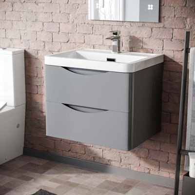 600mm Matte Grey Wall Hung Basin Vanity Cabinet Storage Furniture