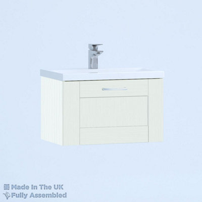 600mm Mid Edge 1 Drawer Wall Hung Bathroom Vanity Basin Unit (Fully Assembled) - Cambridge Solid Wood Ivory Price Comparisons | Compare The Build