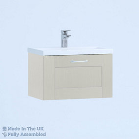 600mm Mid Edge 1 Drawer Wall Hung Bathroom Vanity Basin Unit (Fully Assembled) - Cambridge Solid Wood Light Grey