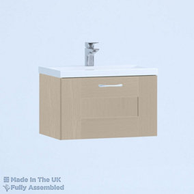 600mm Mid Edge 1 Drawer Wall Hung Bathroom Vanity Basin Unit (Fully Assembled) - Cartmel Woodgrain Cashmere