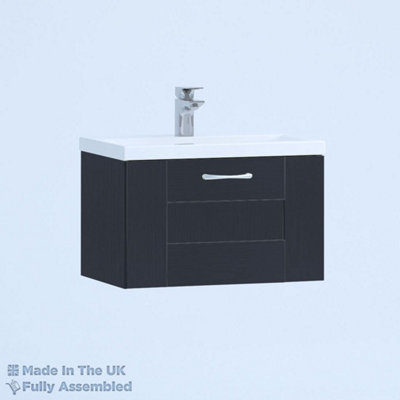 600mm Mid Edge 1 Drawer Wall Hung Bathroom Vanity Basin Unit (Fully Assembled) - Cartmel Woodgrain Indigo