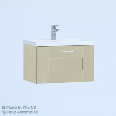 600mm Mid Edge 1 Drawer Wall Hung Bathroom Vanity Basin Unit (Fully Assembled) - Cartmel Woodgrain Sage Green