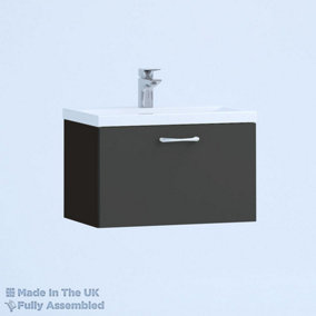 600mm Mid Edge 1 Drawer Wall Hung Bathroom Vanity Basin Unit (Fully Assembled) - Vivo Gloss Anthracite
