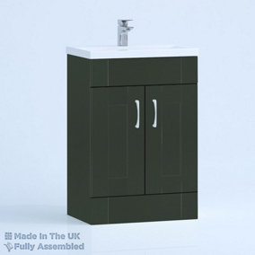 600mm Mid Edge 2 Door Floor Standing Bathroom Vanity Basin Unit (Fully Assembled) - Cambridge Solid Wood Fir Green