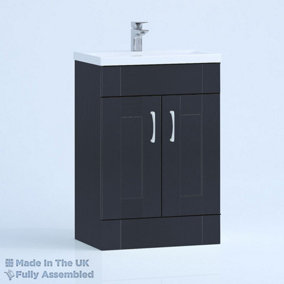 600mm Mid Edge 2 Door Floor Standing Bathroom Vanity Basin Unit (Fully Assembled) - Cambridge Solid Wood Indigo