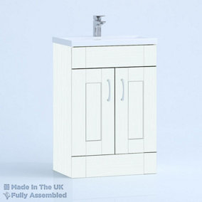 600mm Mid Edge 2 Door Floor Standing Bathroom Vanity Basin Unit (Fully Assembled) - Cambridge Solid Wood Ivory