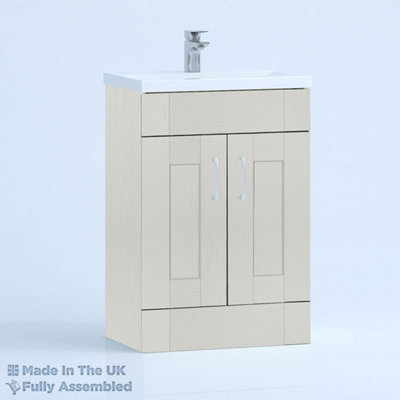 600mm Mid Edge 2 Door Floor Standing Bathroom Vanity Basin Unit (Fully Assembled) - Cambridge Solid Wood Light Grey Price Comparisons | Compare The Build