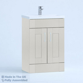 600mm Mid Edge 2 Door Floor Standing Bathroom Vanity Basin Unit (Fully Assembled) - Cambridge Solid Wood Light Grey