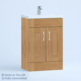 600mm Mid Edge 2 Door Floor Standing Bathroom Vanity Basin Unit (Fully Assembled) - Cambridge Solid Wood Natural Oak
