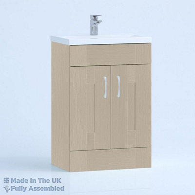 600mm Mid Edge 2 Door Floor Standing Bathroom Vanity Basin Unit (Fully Assembled) - Cartmel Woodgrain Cashmere