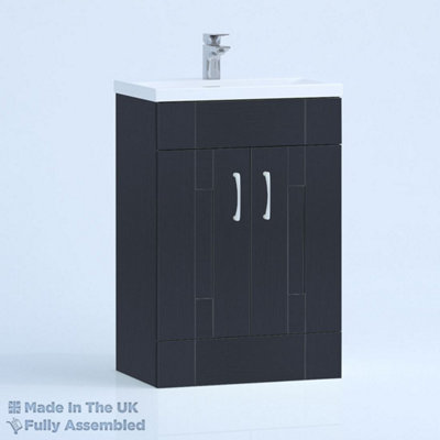 600mm Mid Edge 2 Door Floor Standing Bathroom Vanity Basin Unit (Fully Assembled) - Cartmel Woodgrain Indigo Price Comparisons | Compare The Build