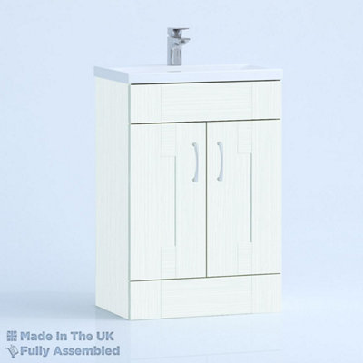 600mm Mid Edge 2 Door Floor Standing Bathroom Vanity Basin Unit (Fully Assembled) - Cartmel Woodgrain Ivory