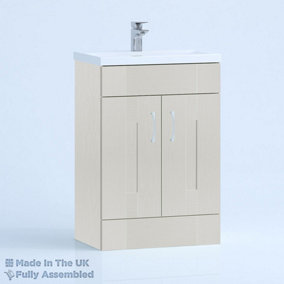 600mm Mid Edge 2 Door Floor Standing Bathroom Vanity Basin Unit (Fully Assembled) - Cartmel Woodgrain Light Grey