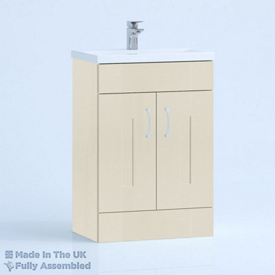 600mm Mid Edge 2 Door Floor Standing Bathroom Vanity Basin Unit (Fully Assembled) - Cartmel Woodgrain Mussel Price Comparisons | Compare The Build
