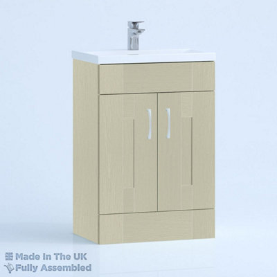 600mm Mid Edge 2 Door Floor Standing Bathroom Vanity Basin Unit (Fully Assembled) - Cartmel Woodgrain Sage Green Price Comparisons | Compare The Build