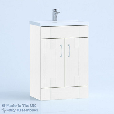 600mm Mid Edge 2 Door Floor Standing Bathroom Vanity Basin Unit (Fully Assembled) - Cartmel Woodgrain White Price Comparisons | Compare The Build