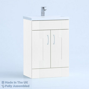600mm Mid Edge 2 Door Floor Standing Bathroom Vanity Basin Unit (Fully Assembled) - Cartmel Woodgrain White