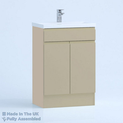 600mm Mid Edge 2 Door Floor Standing Bathroom Vanity Basin Unit (Fully Assembled) - Lucente Gloss Cashmere