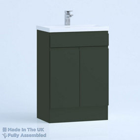 600mm Mid Edge 2 Door Floor Standing Bathroom Vanity Basin Unit (Fully Assembled) - Lucente Matt Fir Green