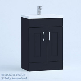 600mm Mid Edge 2 Door Floor Standing Bathroom Vanity Basin Unit (Fully Assembled) - Oxford Matt Indigo