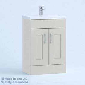 600mm Mid Edge 2 Door Floor Standing Bathroom Vanity Basin Unit (Fully Assembled) - Oxford Matt Light Grey