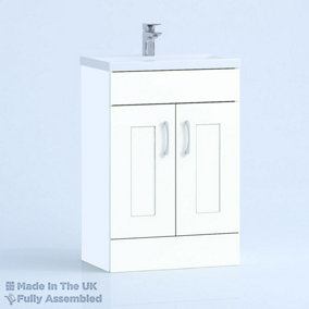 600mm Mid Edge 2 Door Floor Standing Bathroom Vanity Basin Unit (Fully Assembled) - Oxford Matt White